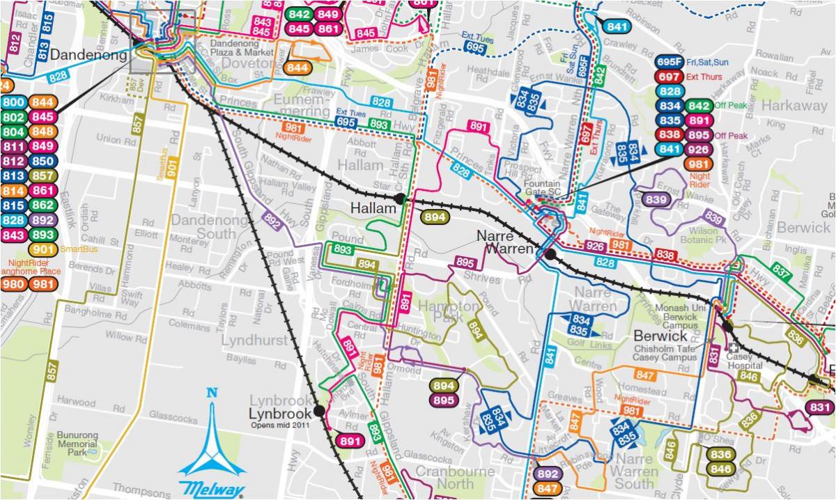 Melbourne rute de autobuz hartă