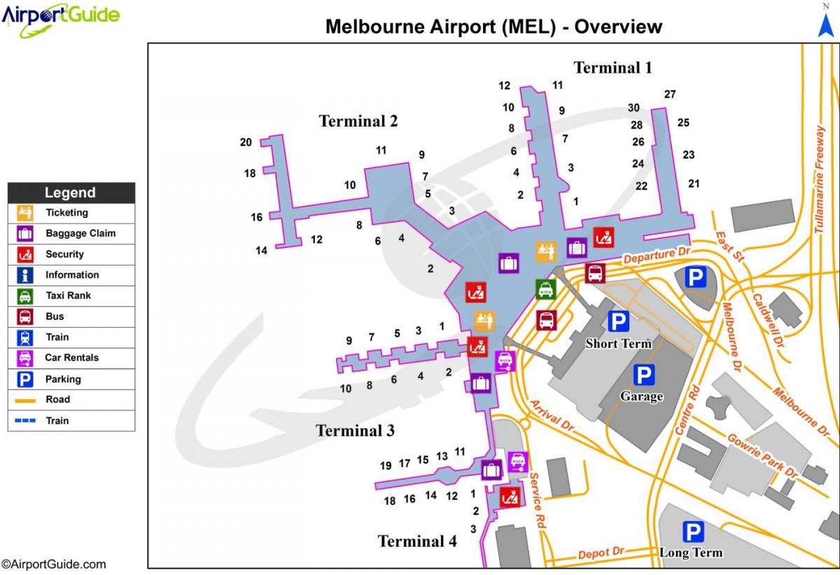 Melbourne airport map și borna 4 a