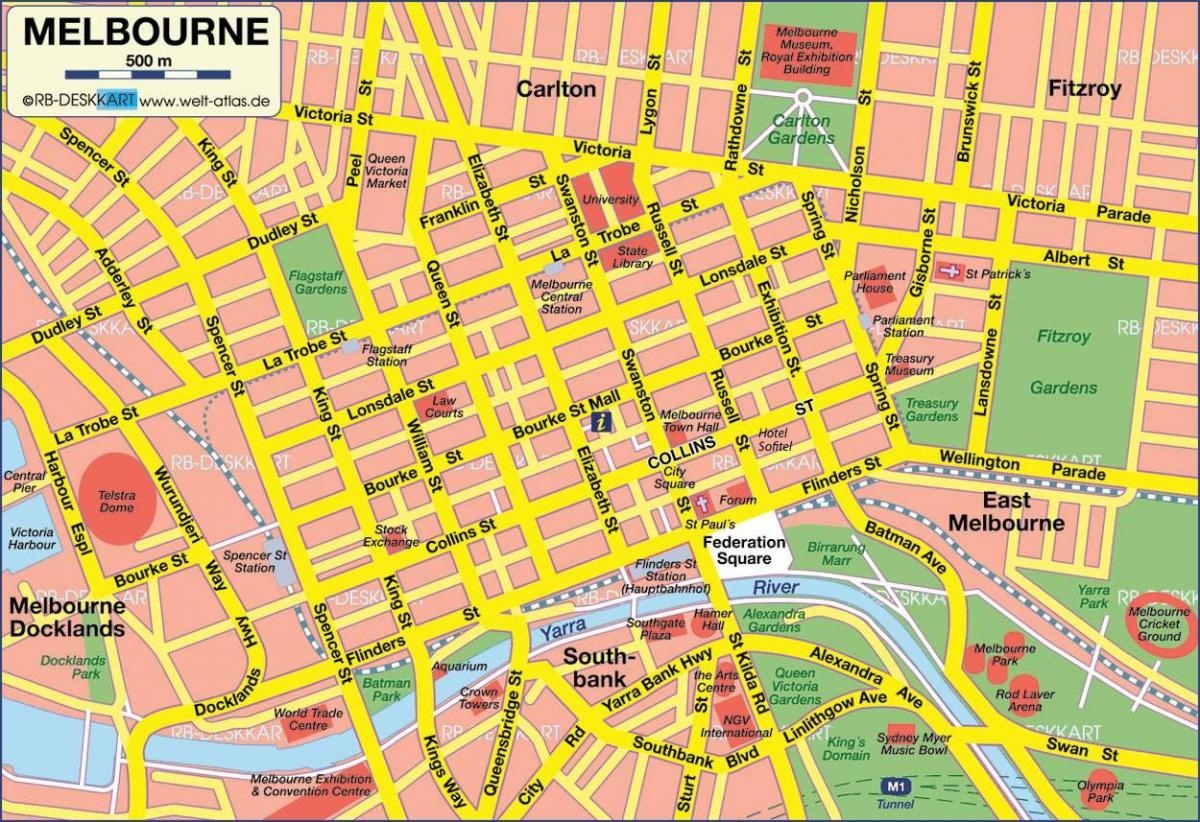orașul Melbourne arată hartă