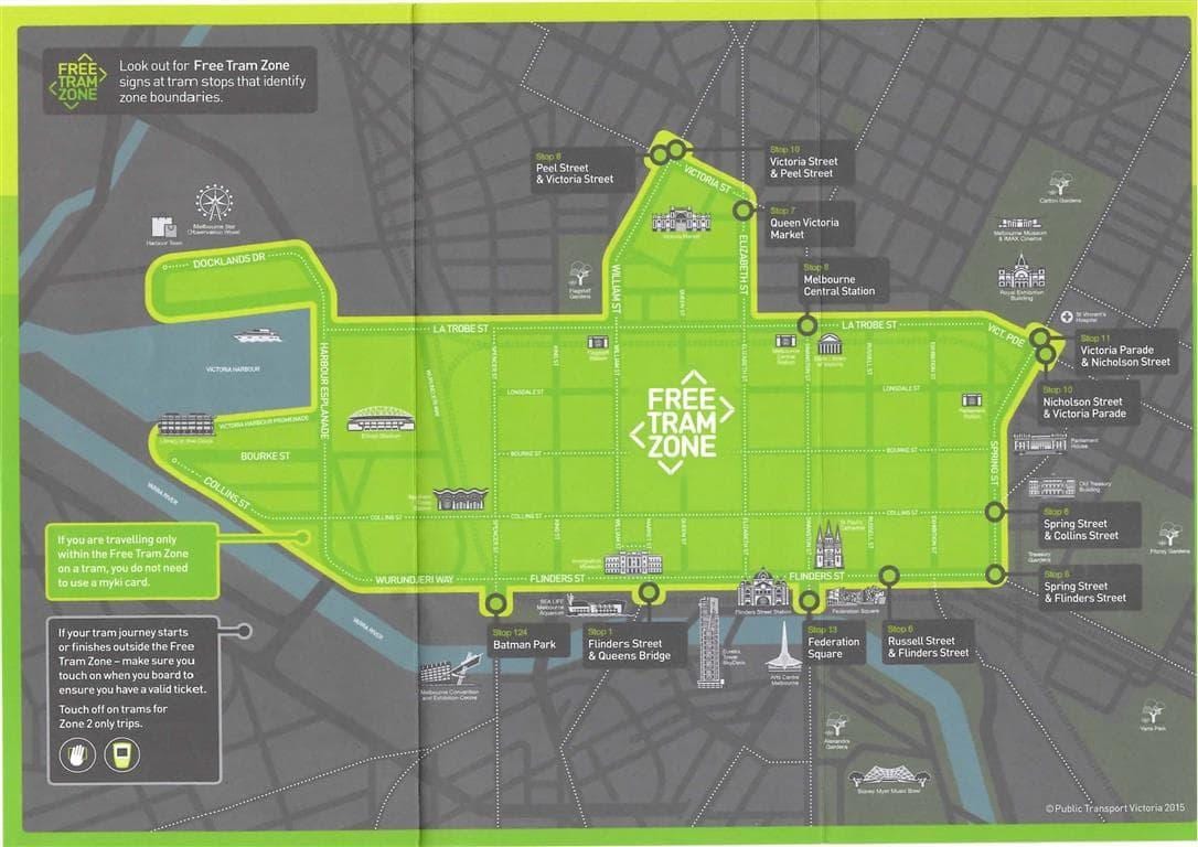 Melbourne gratuit de tramvai zona hartă