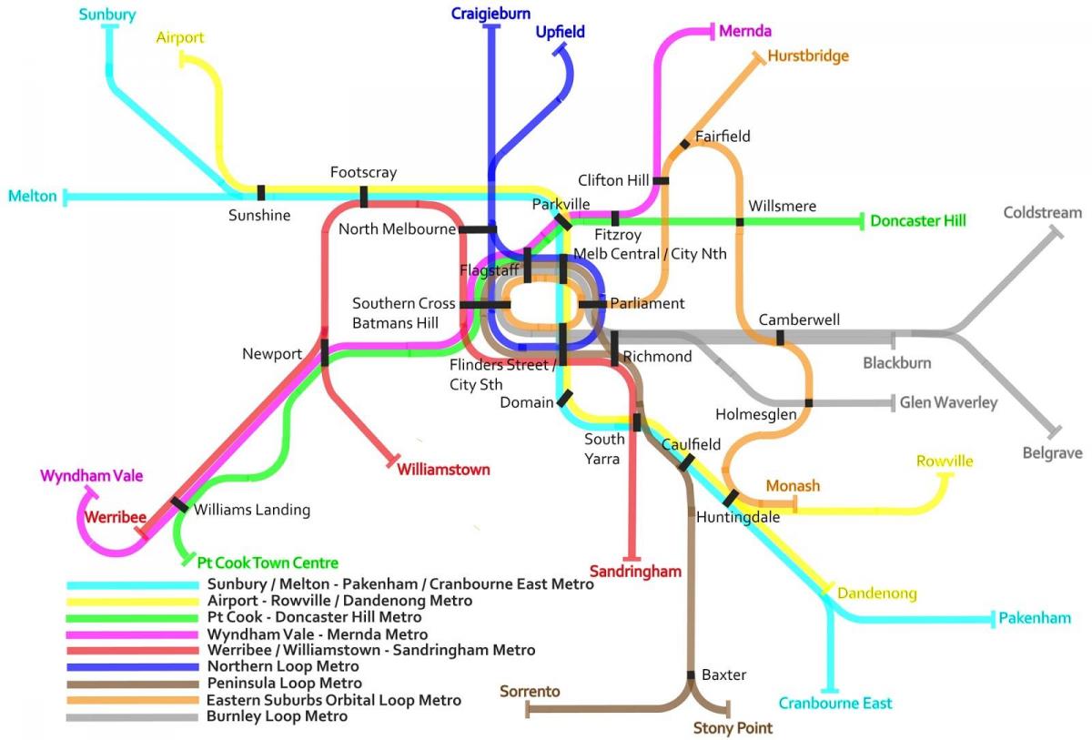 tren de metrou hartă Melbourne