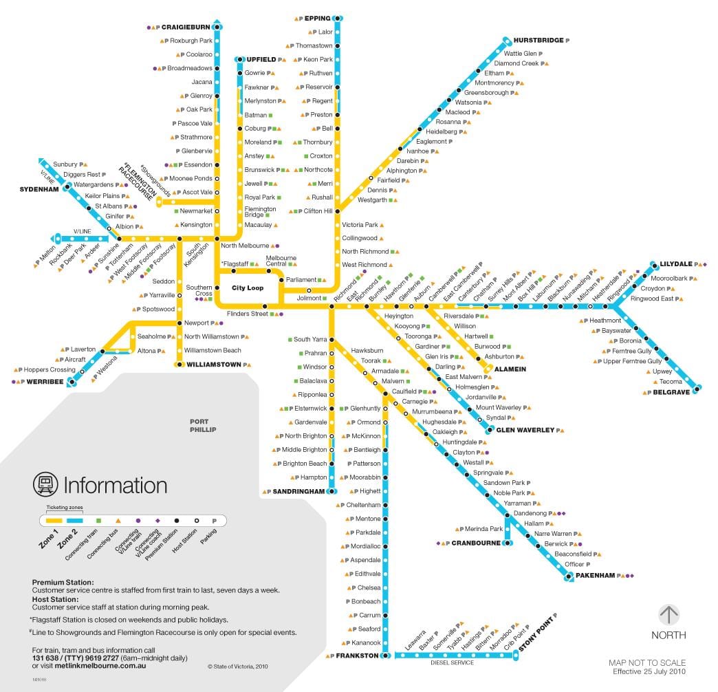 linia de tren harta Melbourne