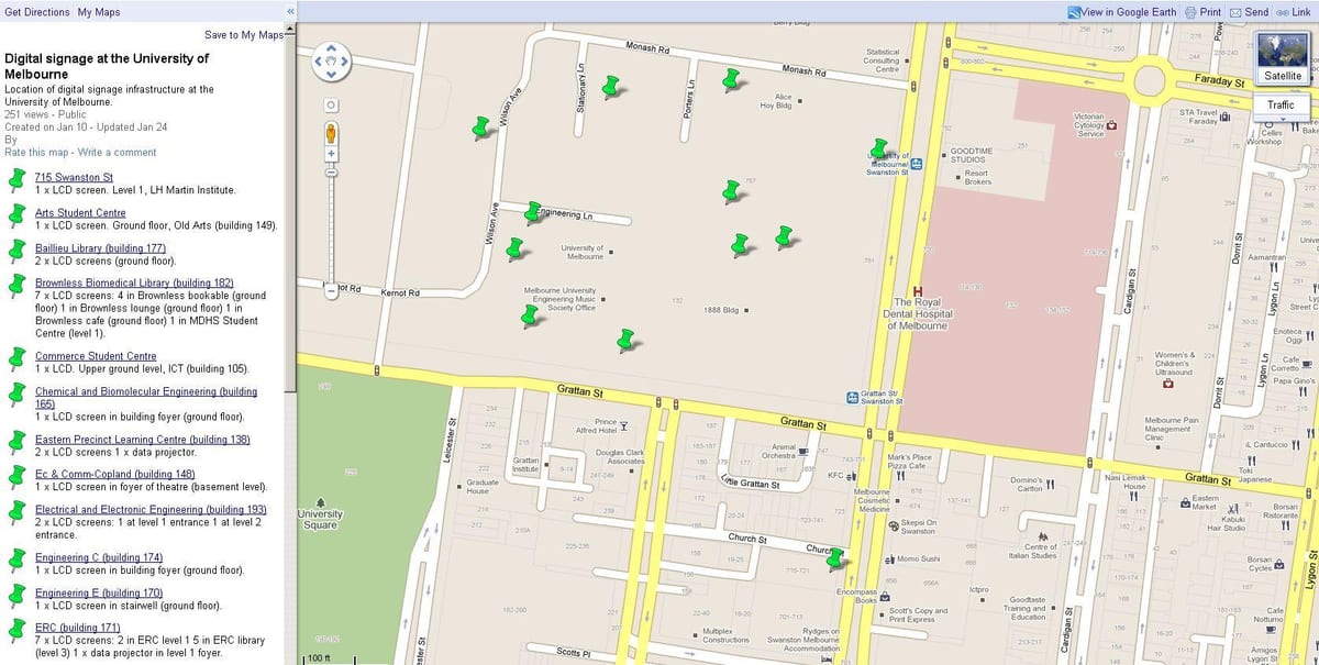 harta de la universitatea din Melbourne