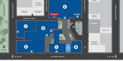 St Vincent ' s hospital din Melbourne arată hartă