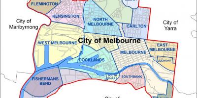 Harta Melbourne și suburbiile înconjurătoare
