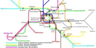 Tren de metrou hartă Melbourne