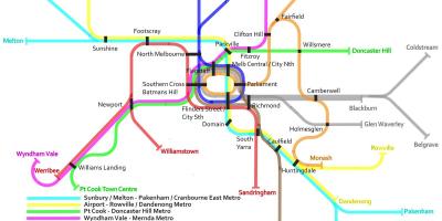 Tren de metrou hartă Melbourne